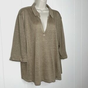 Wrap London 100%‎ Linen Top Shirt Women's Large 14 Bohemian Neutral
